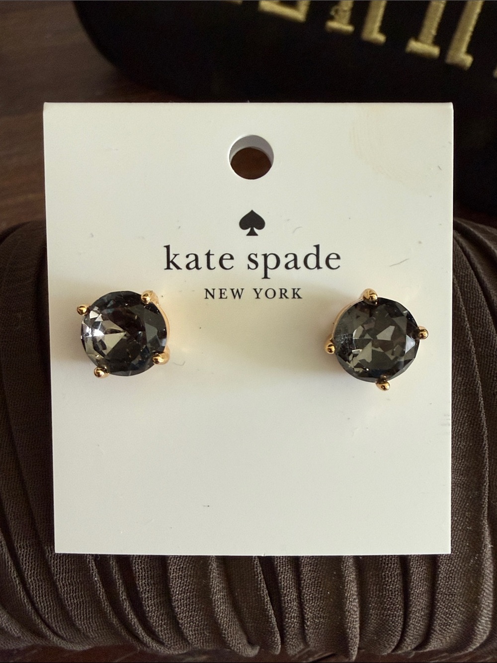 kate spade gray crystal stud earrings with gold-tone setting